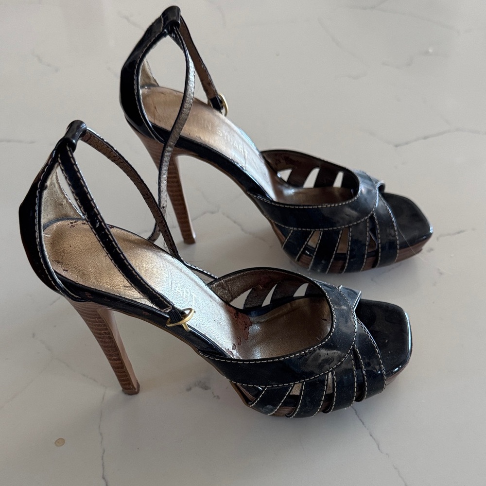 Colin Stuart Black Strappy Patent Heels
